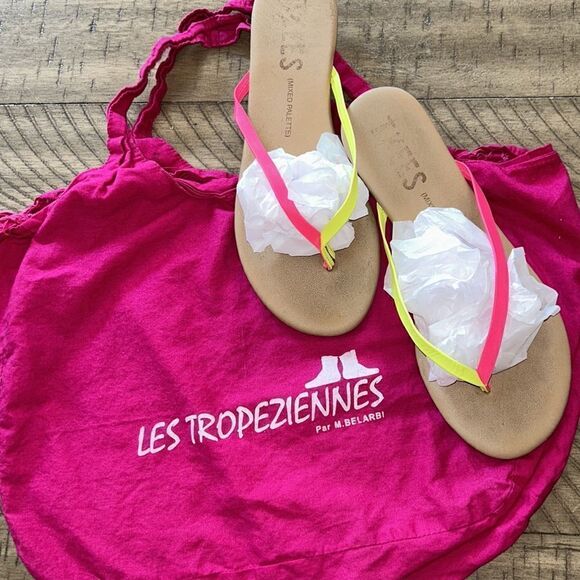 South of France 🇫🇷 Chic! Neon Pink & Yellow Chic Les Tropeziennes Sandals 🩴 - Picture 4 of 17